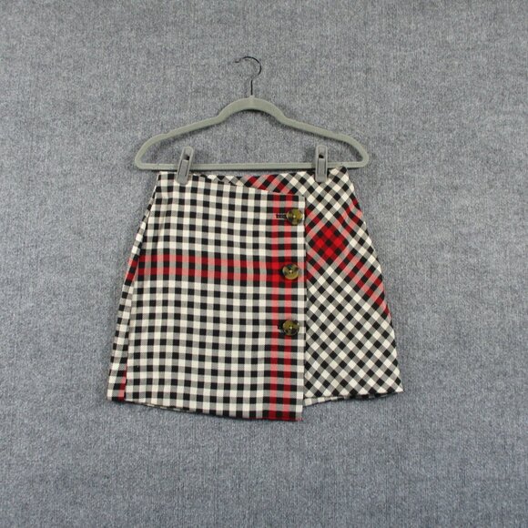 Who What Wear Skirt Womens 4 Black Red Plaid Collegiate Button Wrap Asymmetrical - Picture 1 of 12